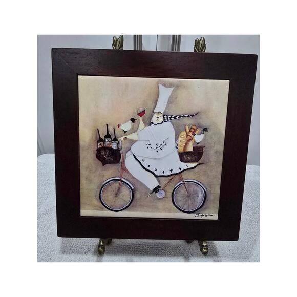 Jennifer Garant “Fat Chef” Set of 5 Framed Ceramic Tile Trivets / Wall Hangings - Picture 6 of 11